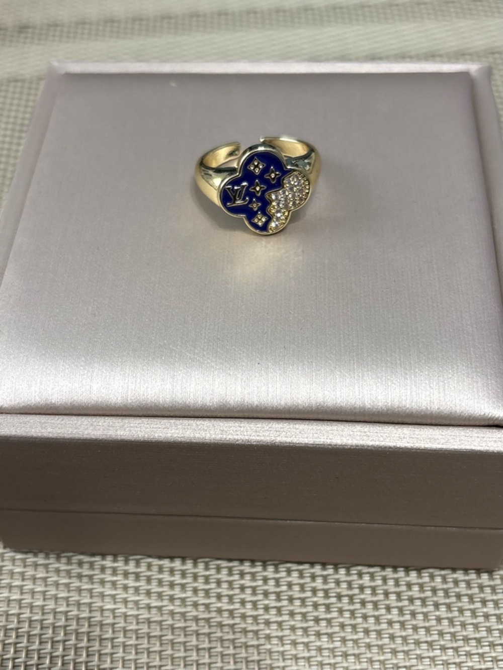 Designer-Inspired Blue and Gold Heart Ring